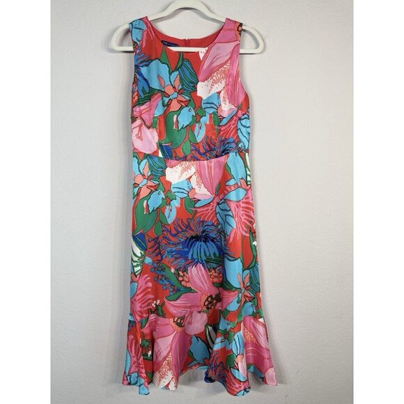 Talbots Dresses & Skirts - RSVP By Talbots Womens Dress Size 2 Tropical Floral Fit & Flare Ruffle Hem Lined